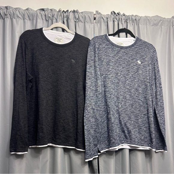 Clearance Men's Abercrombie & Fitch henley long sleeve shirt lot black grey L - Picture 1 of 5
